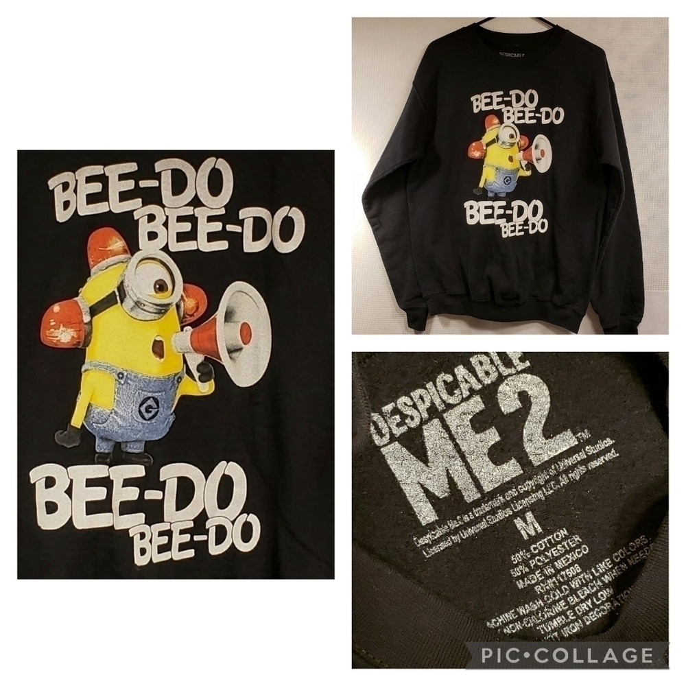 Minion Minions Black Sweatshirt Medium M BEE-DO BEE-DO Megaphone Despica…